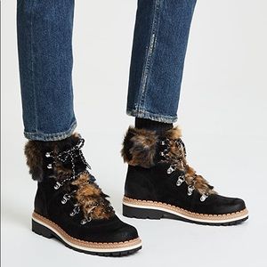 Sam Edelman “Bronte” Faux Shearling-trimmed Suede Ankle Boots: 10